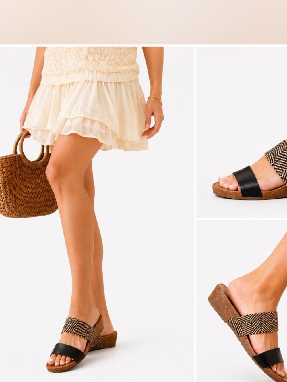 NWB POP Comfort Fit Women’s Black and Natural Woven Slide Sandals Size 9.5
